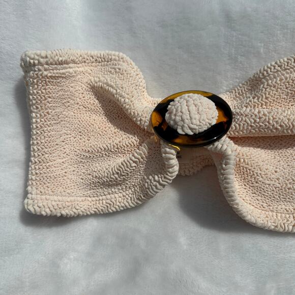 Hunza G. Flora Seersucker Bandeau Bikini Top and Bottom Blush Peach Pink OS NWT - Picture 10 of 15